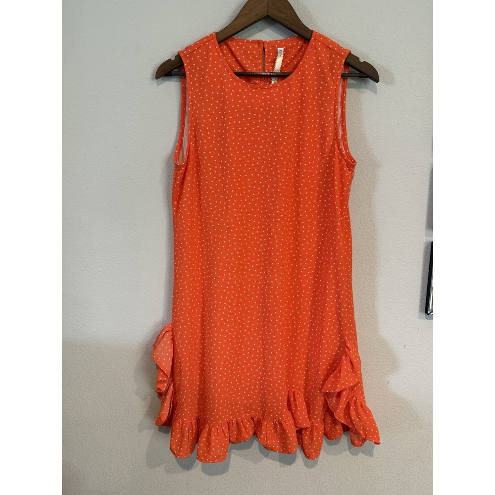 NWOt Uncle Frank Size‎ Small Sleeveless Polka Dot Ruffle Hem Mini Dress Orange